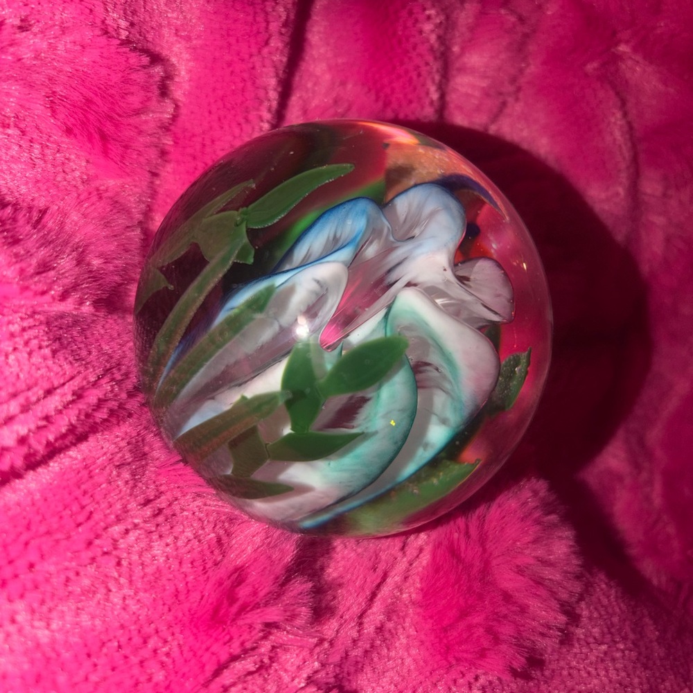 Murano Artistic Glass Sphere with Red, Green, and White